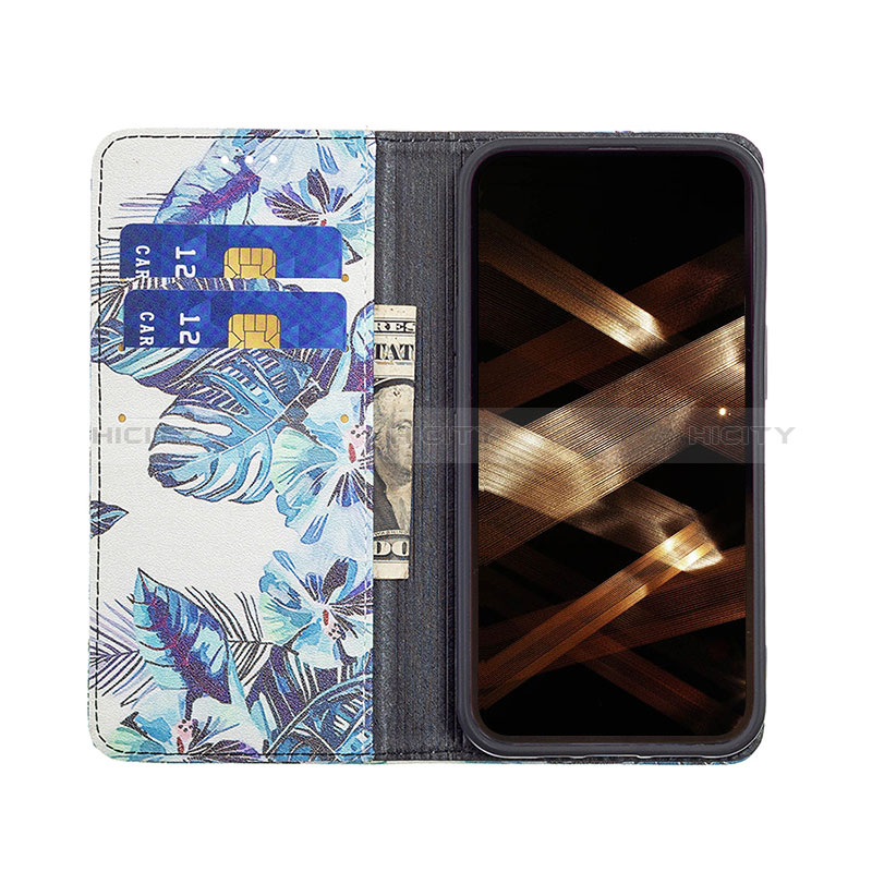 Handytasche Stand Schutzhülle Flip Leder Hülle Blumen für Apple iPhone 14 Pro Blau