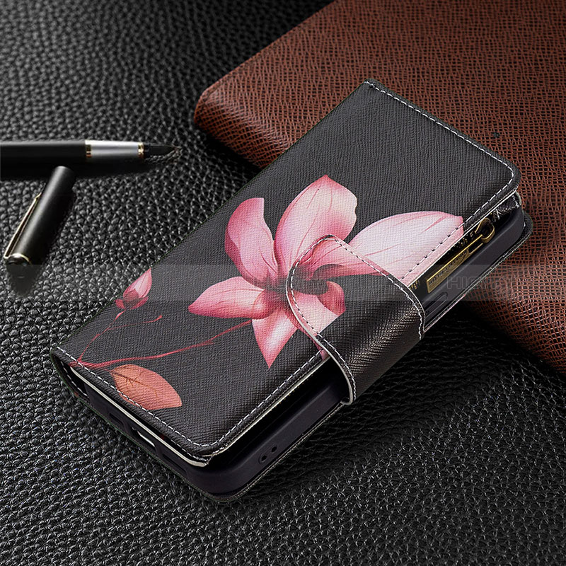 Handytasche Stand Schutzhülle Flip Leder Hülle Blumen für Apple iPhone 14 Pro Braun