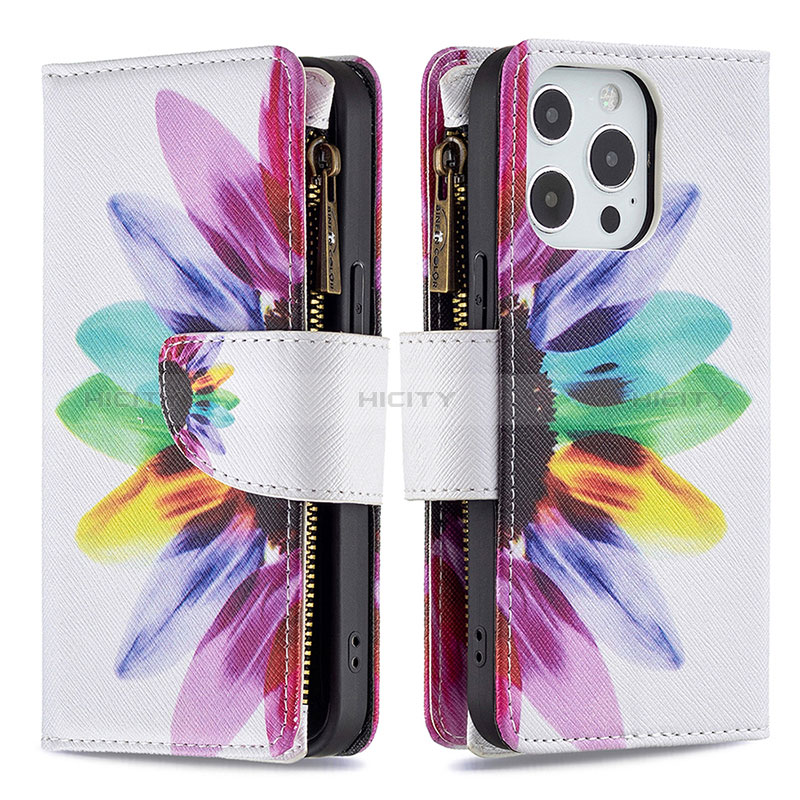 Handytasche Stand Schutzhülle Flip Leder Hülle Blumen für Apple iPhone 14 Pro Bunt