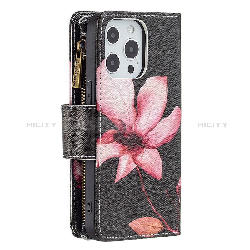 Handytasche Stand Schutzhülle Flip Leder Hülle Blumen für Apple iPhone 14 Pro Max Braun groß