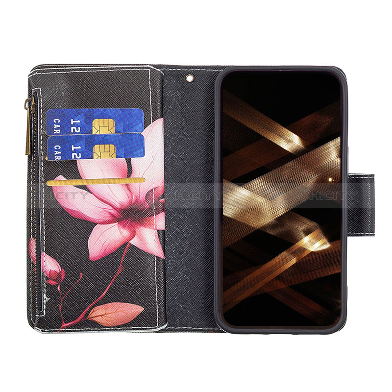 Handytasche Stand Schutzhülle Flip Leder Hülle Blumen für Apple iPhone 14 Pro Max Braun groß