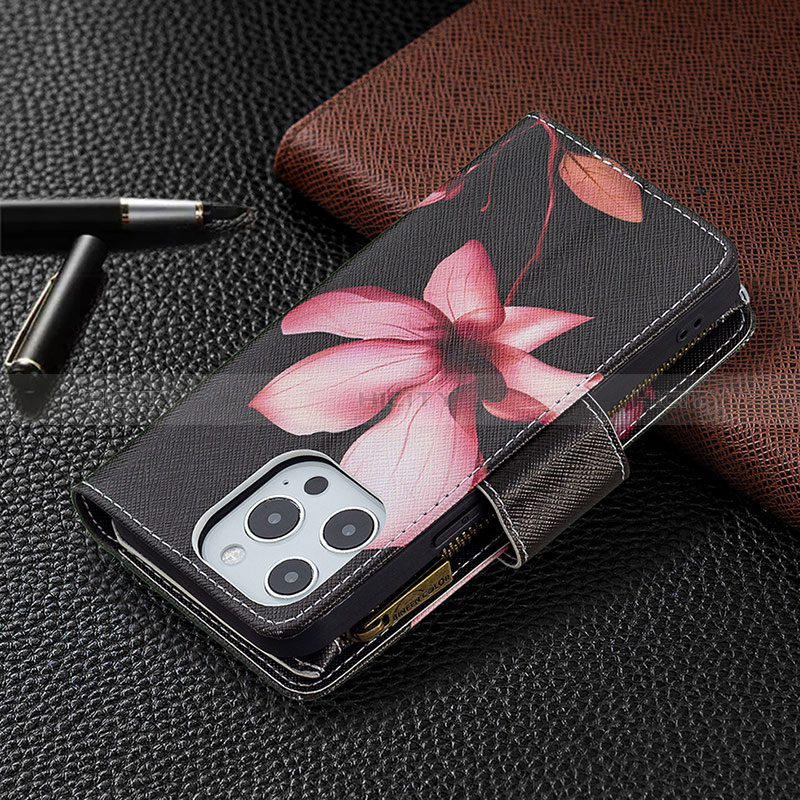 Handytasche Stand Schutzhülle Flip Leder Hülle Blumen für Apple iPhone 14 Pro Max Braun groß