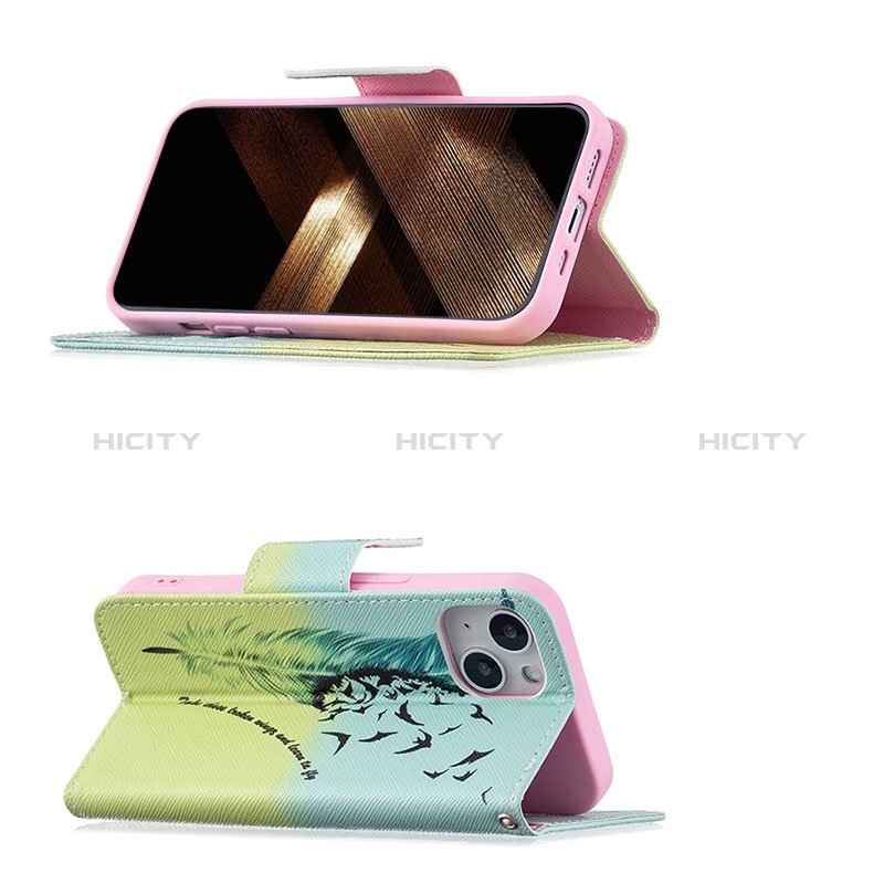 Handytasche Stand Schutzhülle Flip Leder Hülle Blumen für Apple iPhone 15 Plus Gelb groß