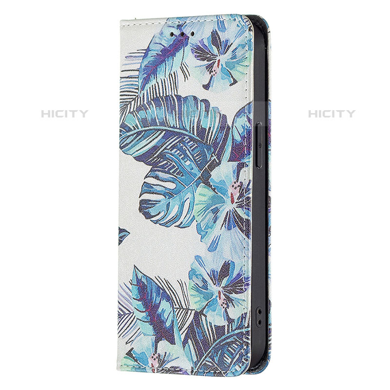 Handytasche Stand Schutzhülle Flip Leder Hülle Blumen für Apple iPhone 15 Pro Blau