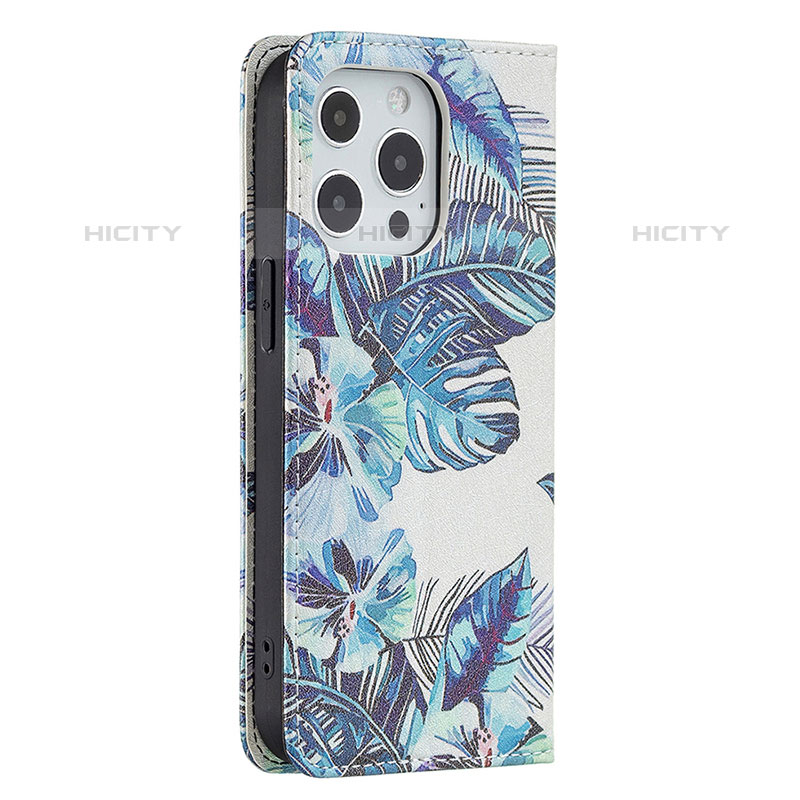 Handytasche Stand Schutzhülle Flip Leder Hülle Blumen für Apple iPhone 15 Pro Blau