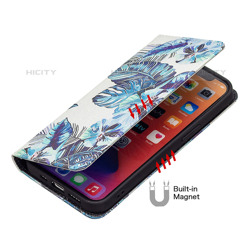 Handytasche Stand Schutzhülle Flip Leder Hülle Blumen für Apple iPhone 15 Pro Blau