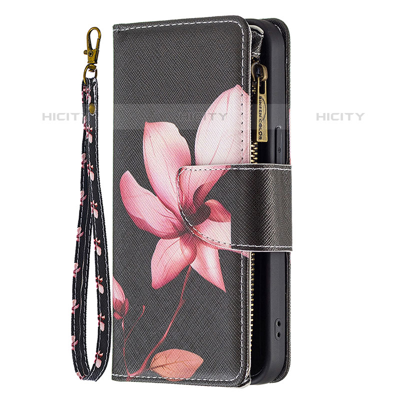 Handytasche Stand Schutzhülle Flip Leder Hülle Blumen für Apple iPhone 15 Pro Braun