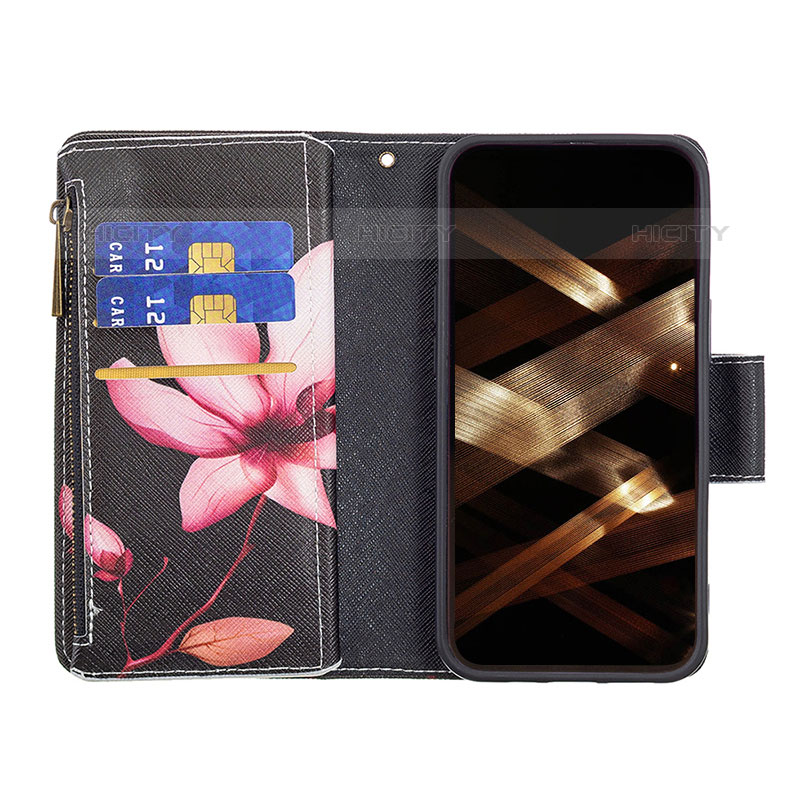 Handytasche Stand Schutzhülle Flip Leder Hülle Blumen für Apple iPhone 15 Pro Braun