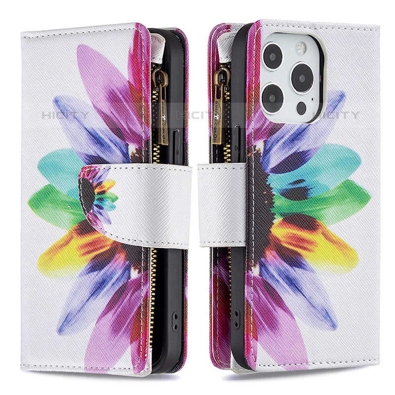 Handytasche Stand Schutzhülle Flip Leder Hülle Blumen für Apple iPhone 15 Pro Bunt