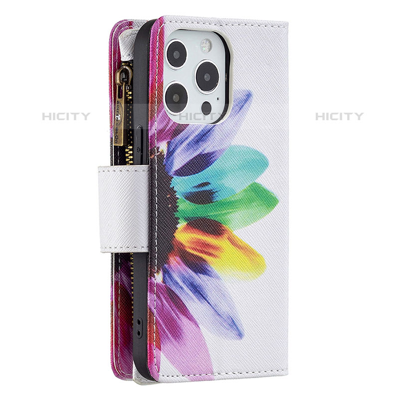 Handytasche Stand Schutzhülle Flip Leder Hülle Blumen für Apple iPhone 15 Pro Bunt