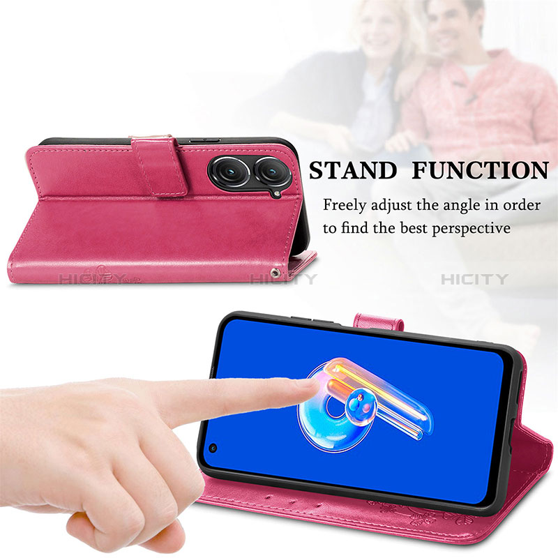 Handytasche Stand Schutzhülle Flip Leder Hülle Blumen für Asus Zenfone 9 groß