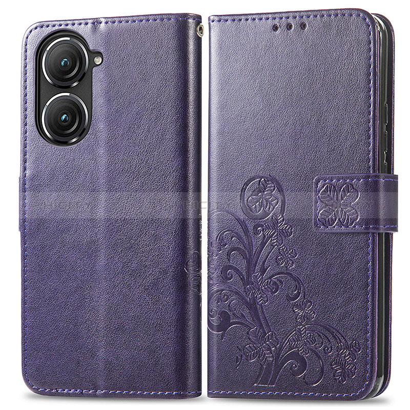 Handytasche Stand Schutzhülle Flip Leder Hülle Blumen für Asus Zenfone 9 Violett