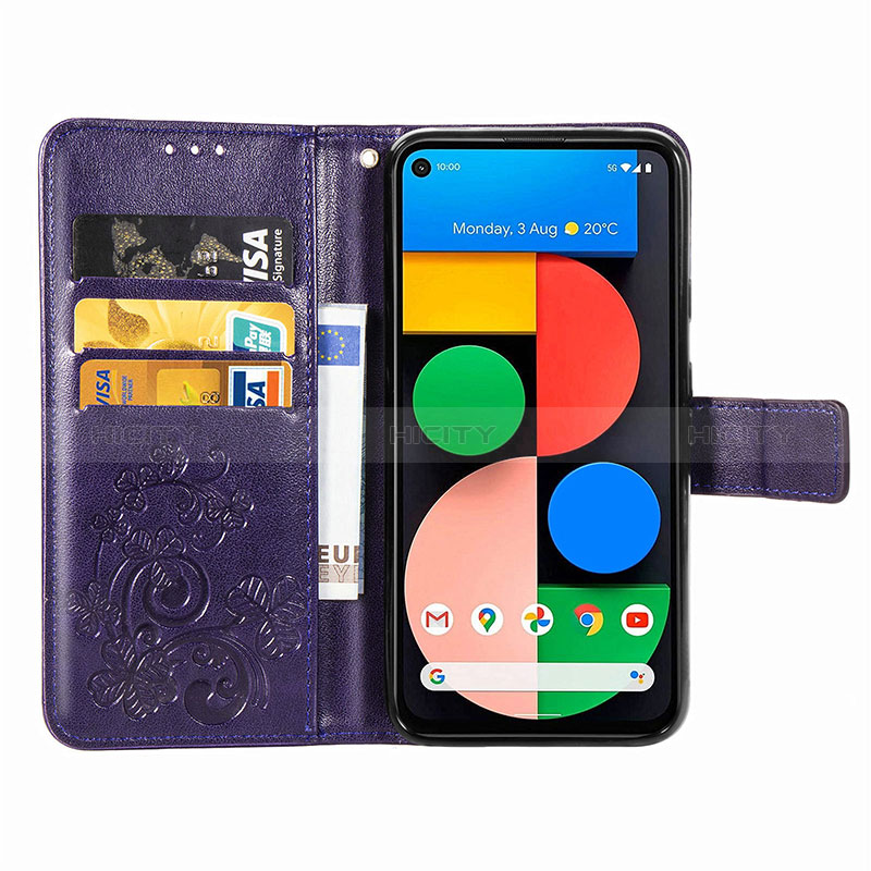 Handytasche Stand Schutzhülle Flip Leder Hülle Blumen für Google Pixel 5 groß