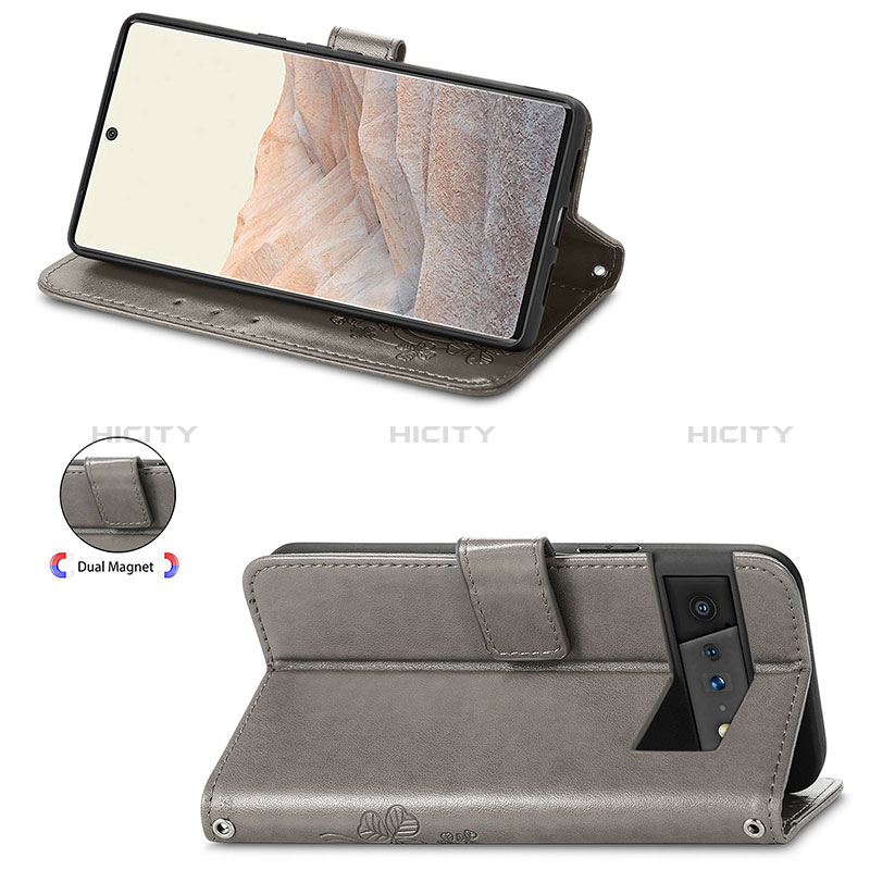 Handytasche Stand Schutzhülle Flip Leder Hülle Blumen für Google Pixel 6 Pro 5G groß