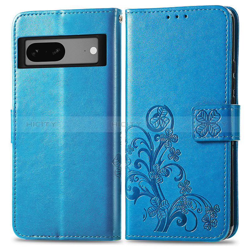 Handytasche Stand Schutzhülle Flip Leder Hülle Blumen für Google Pixel 7 5G Blau