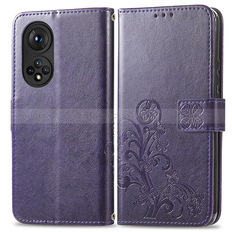 Handytasche Stand Schutzhülle Flip Leder Hülle Blumen für Huawei Honor 50 5G Violett