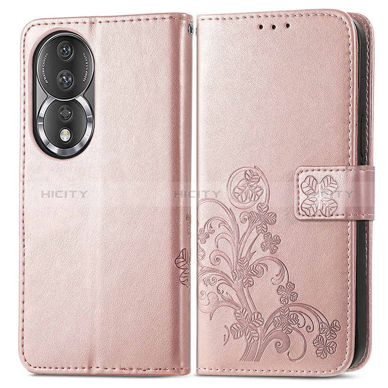 Handytasche Stand Schutzhülle Flip Leder Hülle Blumen für Huawei Honor 80 5G Rosegold