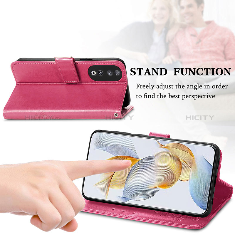 Handytasche Stand Schutzhülle Flip Leder Hülle Blumen für Huawei Honor 90 5G