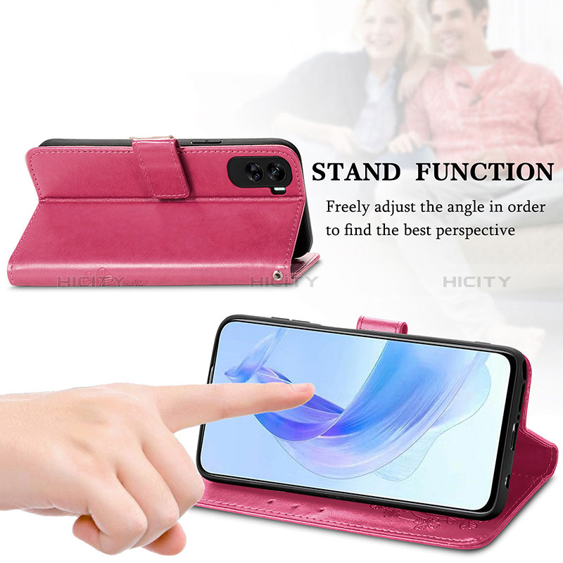 Handytasche Stand Schutzhülle Flip Leder Hülle Blumen für Huawei Honor 90 Lite 5G