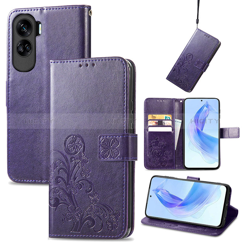 Handytasche Stand Schutzhülle Flip Leder Hülle Blumen für Huawei Honor 90 Lite 5G