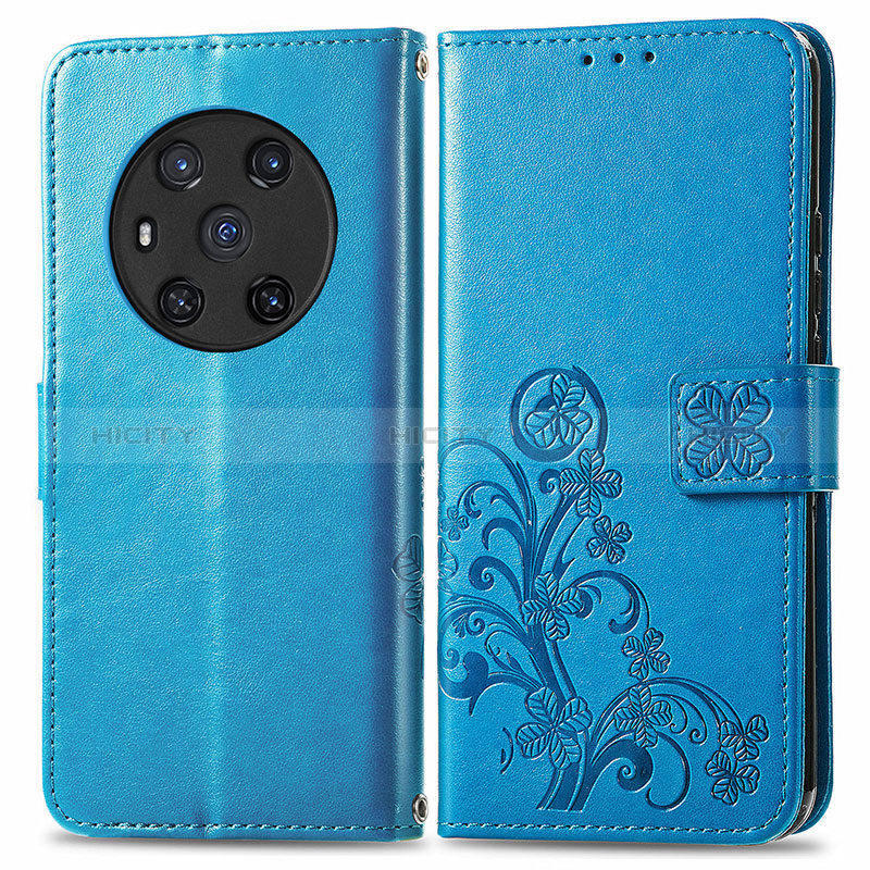 Handytasche Stand Schutzhülle Flip Leder Hülle Blumen für Huawei Honor Magic3 5G Blau Plus