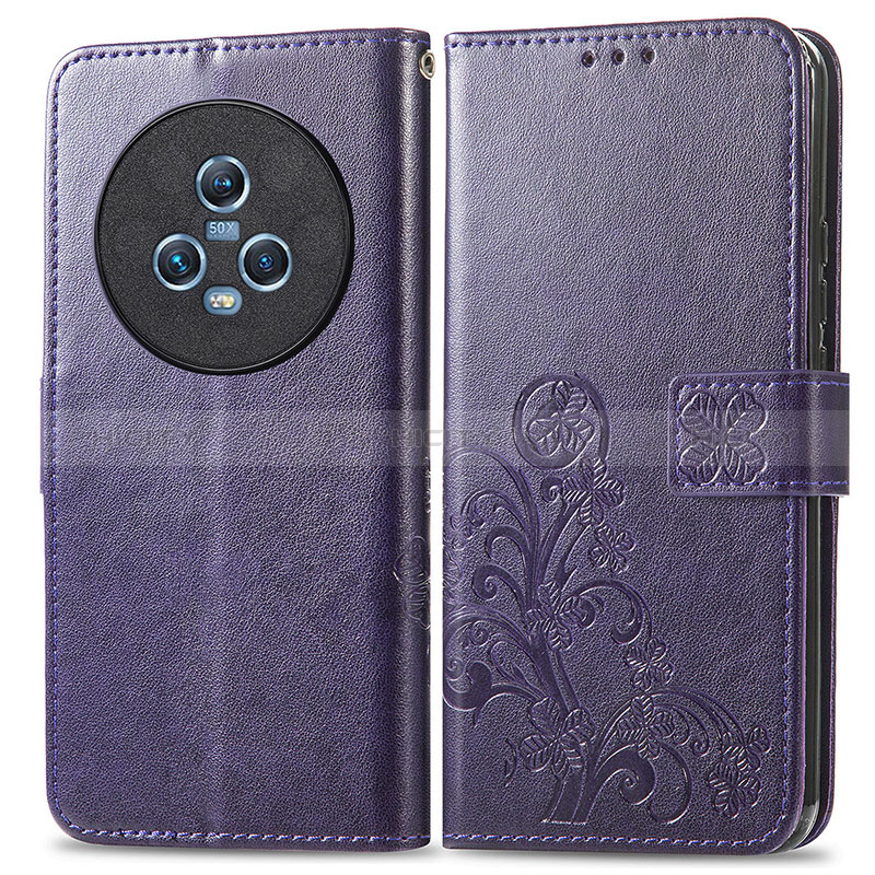 Handytasche Stand Schutzhülle Flip Leder Hülle Blumen für Huawei Honor Magic5 5G Violett Plus