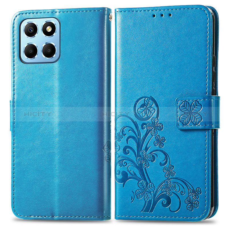 Handytasche Stand Schutzhülle Flip Leder Hülle Blumen für Huawei Honor X6 Blau