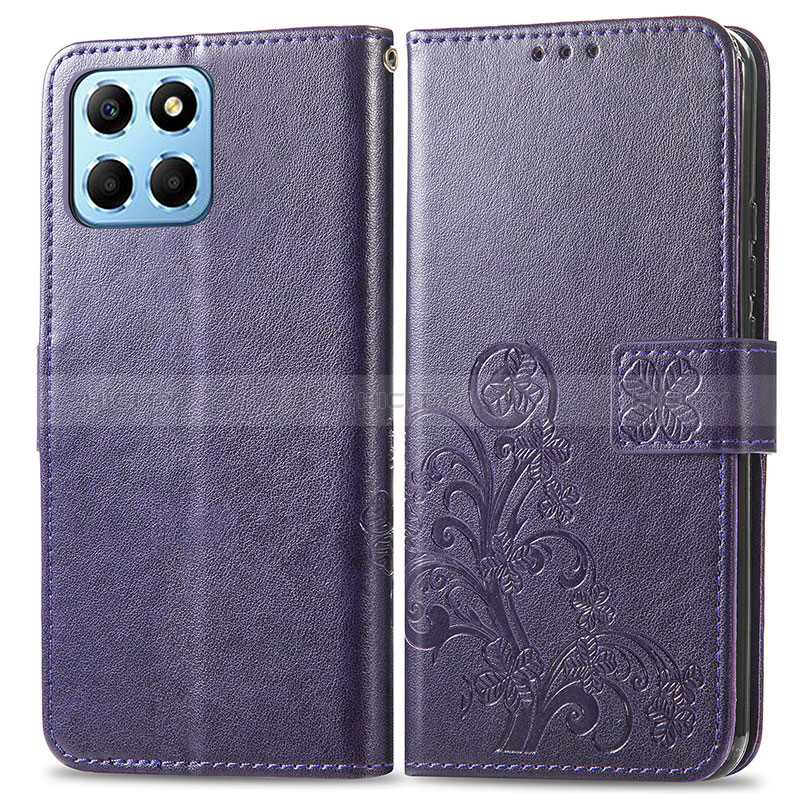 Handytasche Stand Schutzhülle Flip Leder Hülle Blumen für Huawei Honor X6 Violett Plus