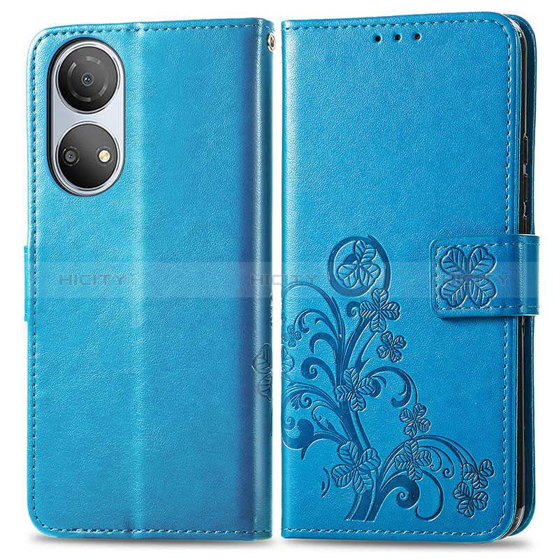 Handytasche Stand Schutzhülle Flip Leder Hülle Blumen für Huawei Honor X7 Blau