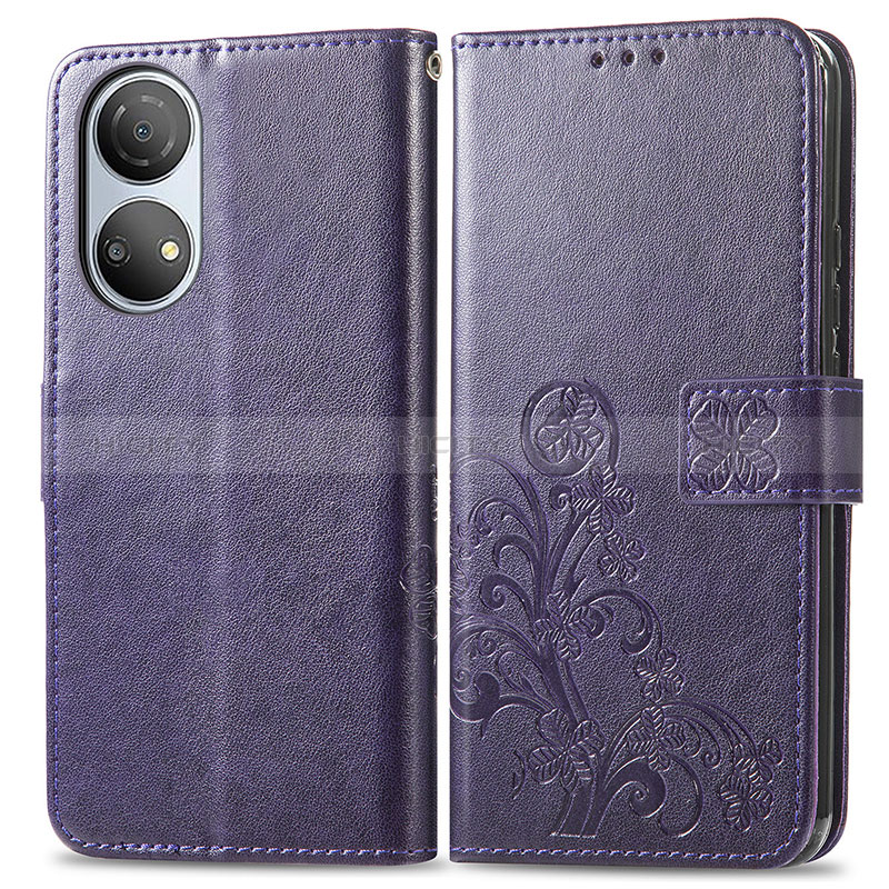 Handytasche Stand Schutzhülle Flip Leder Hülle Blumen für Huawei Honor X7 Violett Plus