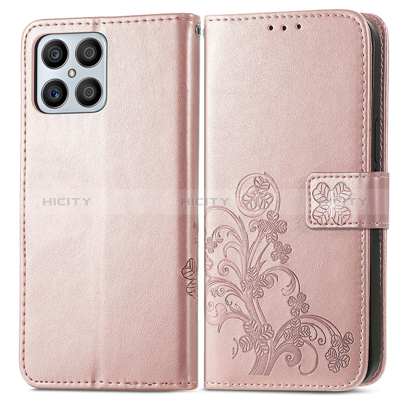 Handytasche Stand Schutzhülle Flip Leder Hülle Blumen für Huawei Honor X8 4G Rosegold