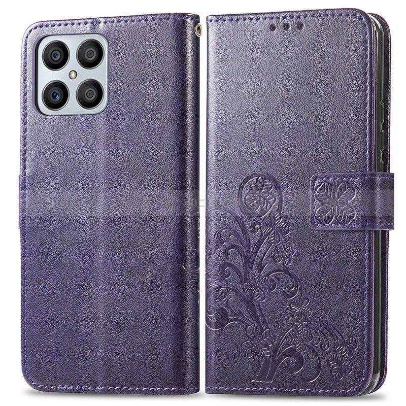 Handytasche Stand Schutzhülle Flip Leder Hülle Blumen für Huawei Honor X8 4G Violett