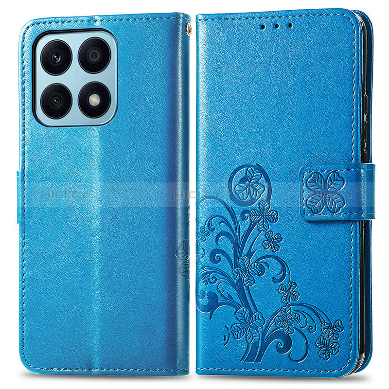 Handytasche Stand Schutzhülle Flip Leder Hülle Blumen für Huawei Honor X8a 4G Blau Plus