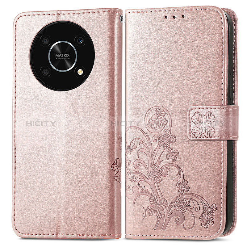 Handytasche Stand Schutzhülle Flip Leder Hülle Blumen für Huawei Honor X9 5G Rosegold