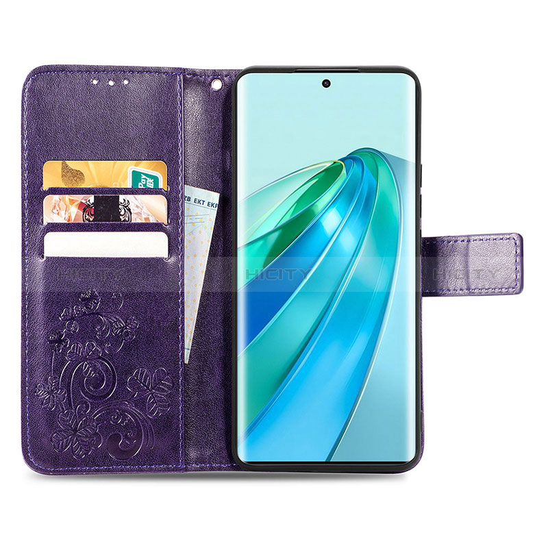 Handytasche Stand Schutzhülle Flip Leder Hülle Blumen für Huawei Honor X9a 5G groß