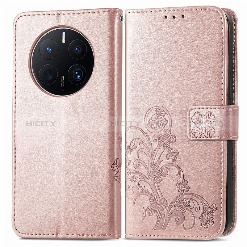 Handytasche Stand Schutzhülle Flip Leder Hülle Blumen für Huawei Mate 50 Pro Rosegold Plus