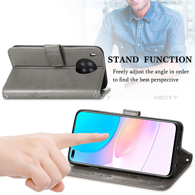 Handytasche Stand Schutzhülle Flip Leder Hülle Blumen für Huawei Nova 8i groß