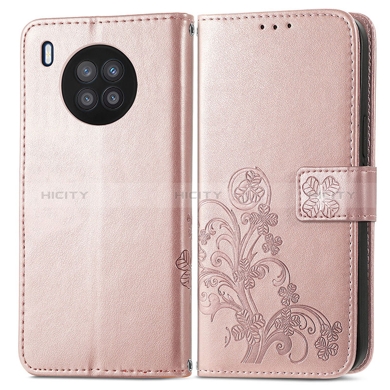 Handytasche Stand Schutzhülle Flip Leder Hülle Blumen für Huawei Nova 8i Rosegold