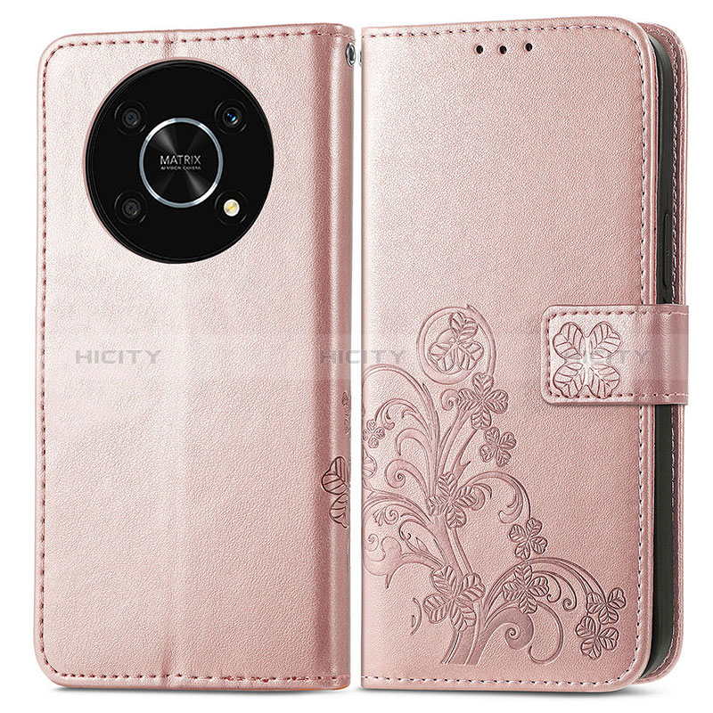 Handytasche Stand Schutzhülle Flip Leder Hülle Blumen für Huawei Nova Y90 Rosegold