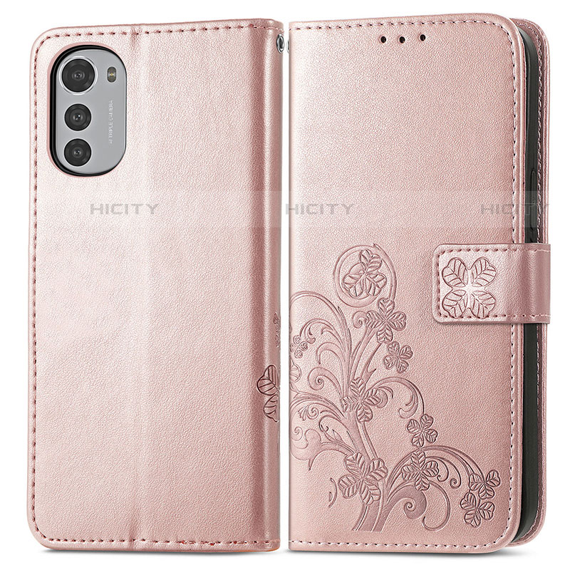 Handytasche Stand Schutzhülle Flip Leder Hülle Blumen für Motorola Moto E32 Rosa Plus