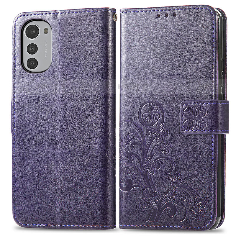 Handytasche Stand Schutzhülle Flip Leder Hülle Blumen für Motorola Moto E32 Violett