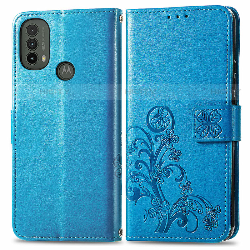 Handytasche Stand Schutzhülle Flip Leder Hülle Blumen für Motorola Moto E40 Blau