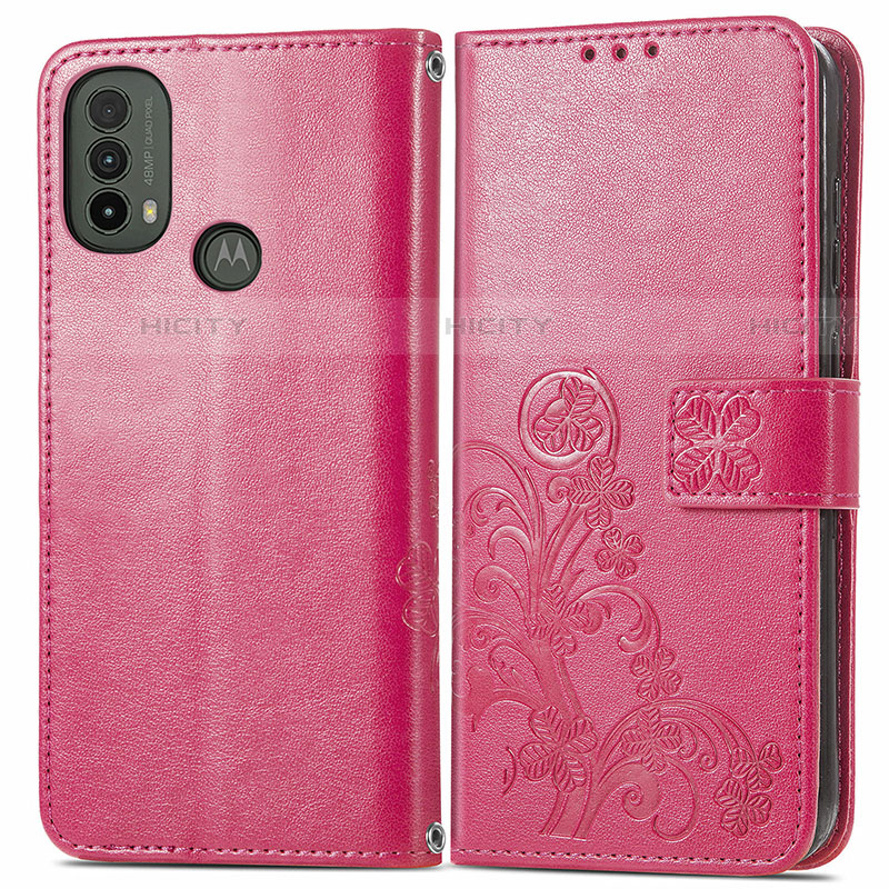 Handytasche Stand Schutzhülle Flip Leder Hülle Blumen für Motorola Moto E40 Rot