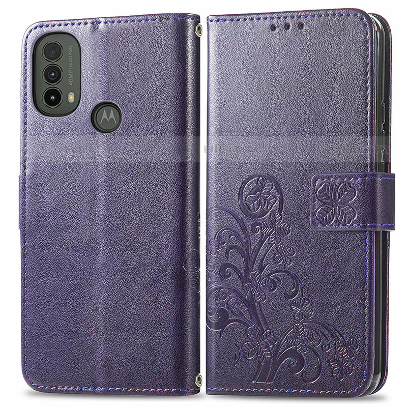 Handytasche Stand Schutzhülle Flip Leder Hülle Blumen für Motorola Moto E40 Violett