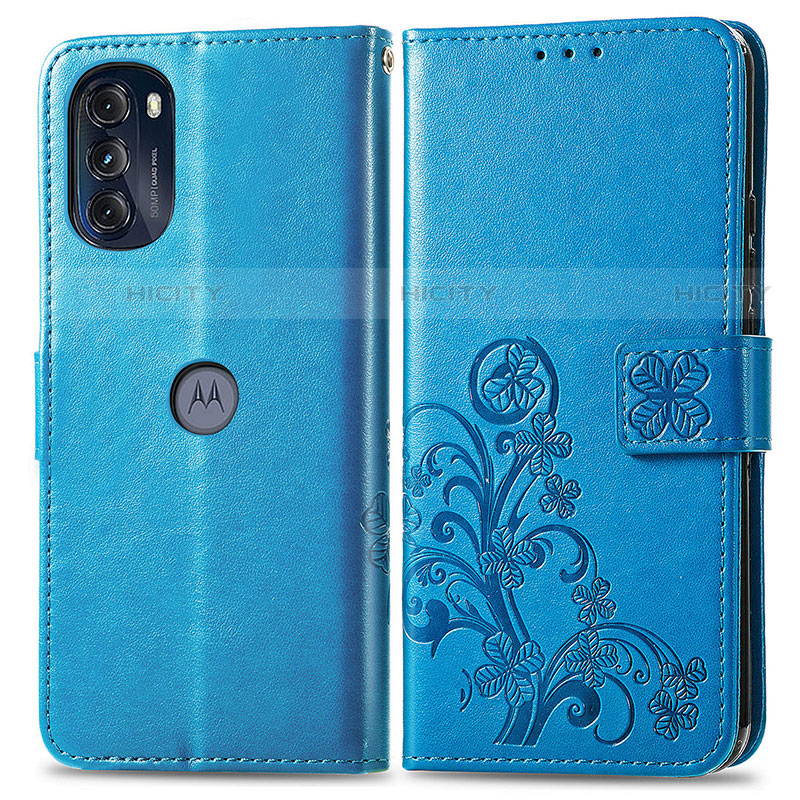 Handytasche Stand Schutzhülle Flip Leder Hülle Blumen für Motorola Moto G 5G (2022) Blau