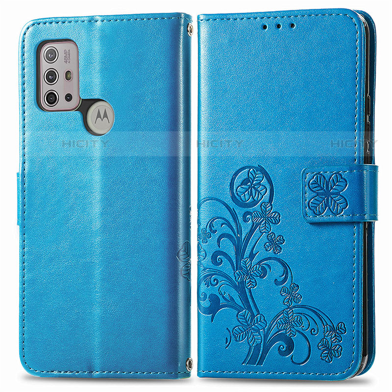 Handytasche Stand Schutzhülle Flip Leder Hülle Blumen für Motorola Moto G10 Blau