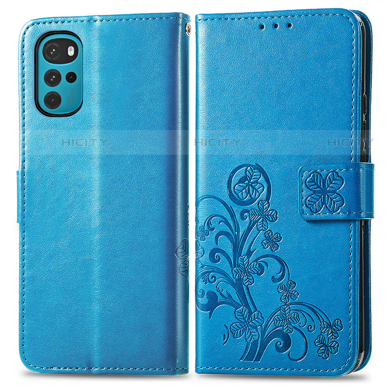 Handytasche Stand Schutzhülle Flip Leder Hülle Blumen für Motorola Moto G22 Blau