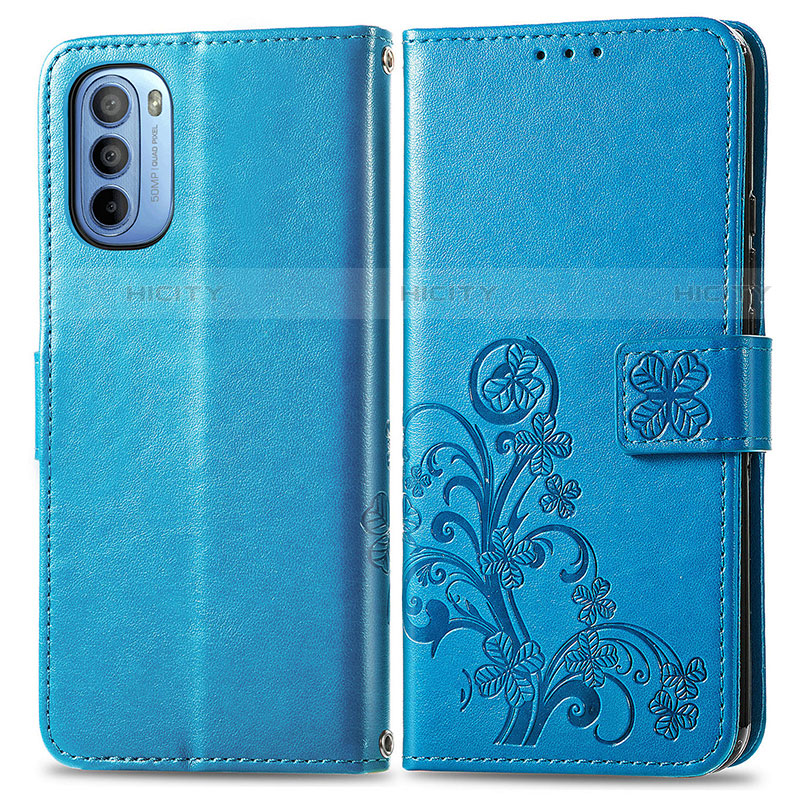 Handytasche Stand Schutzhülle Flip Leder Hülle Blumen für Motorola Moto G41 Blau