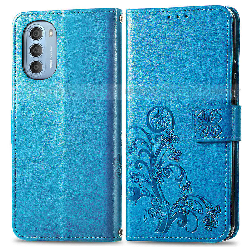 Handytasche Stand Schutzhülle Flip Leder Hülle Blumen für Motorola Moto G51 5G Blau