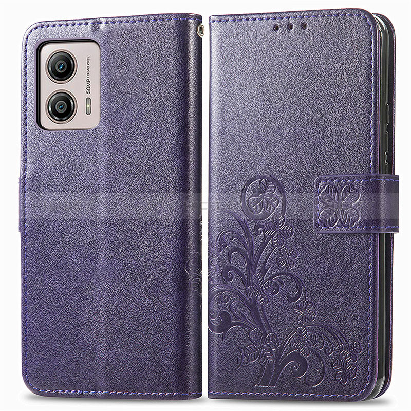 Handytasche Stand Schutzhülle Flip Leder Hülle Blumen für Motorola Moto G53j 5G Violett